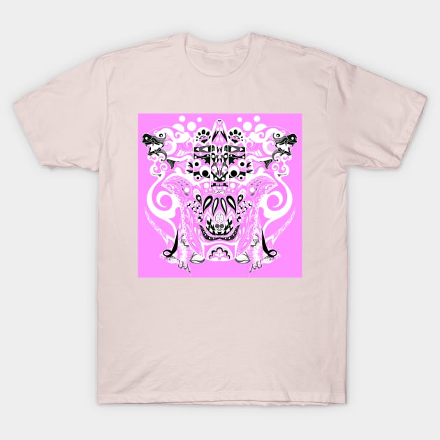 pink immortal tribal kaiju in ecopop pattern T-Shirt by jorge_lebeau